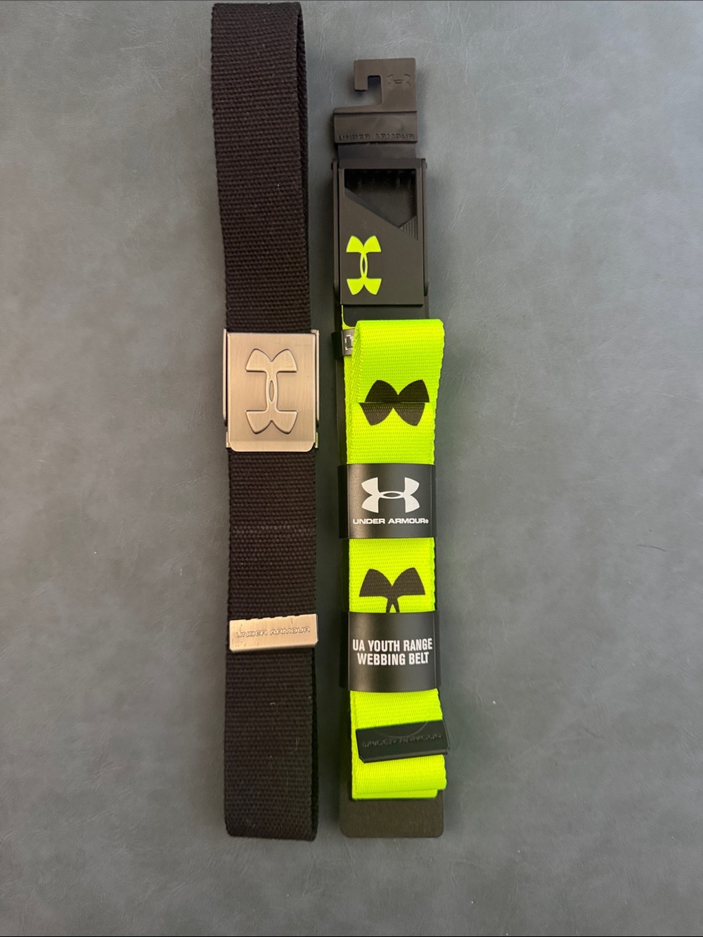 Under Armour Boys Webbing Belt Set Black and Neon Yellow One Size